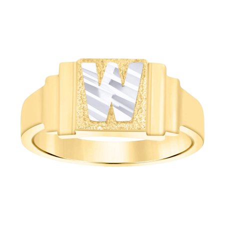 10k Two-tone Gold Letter Name Personalized Monogram Initial W Band Ring 6.3x2.50mm Wide Size 4 Ring