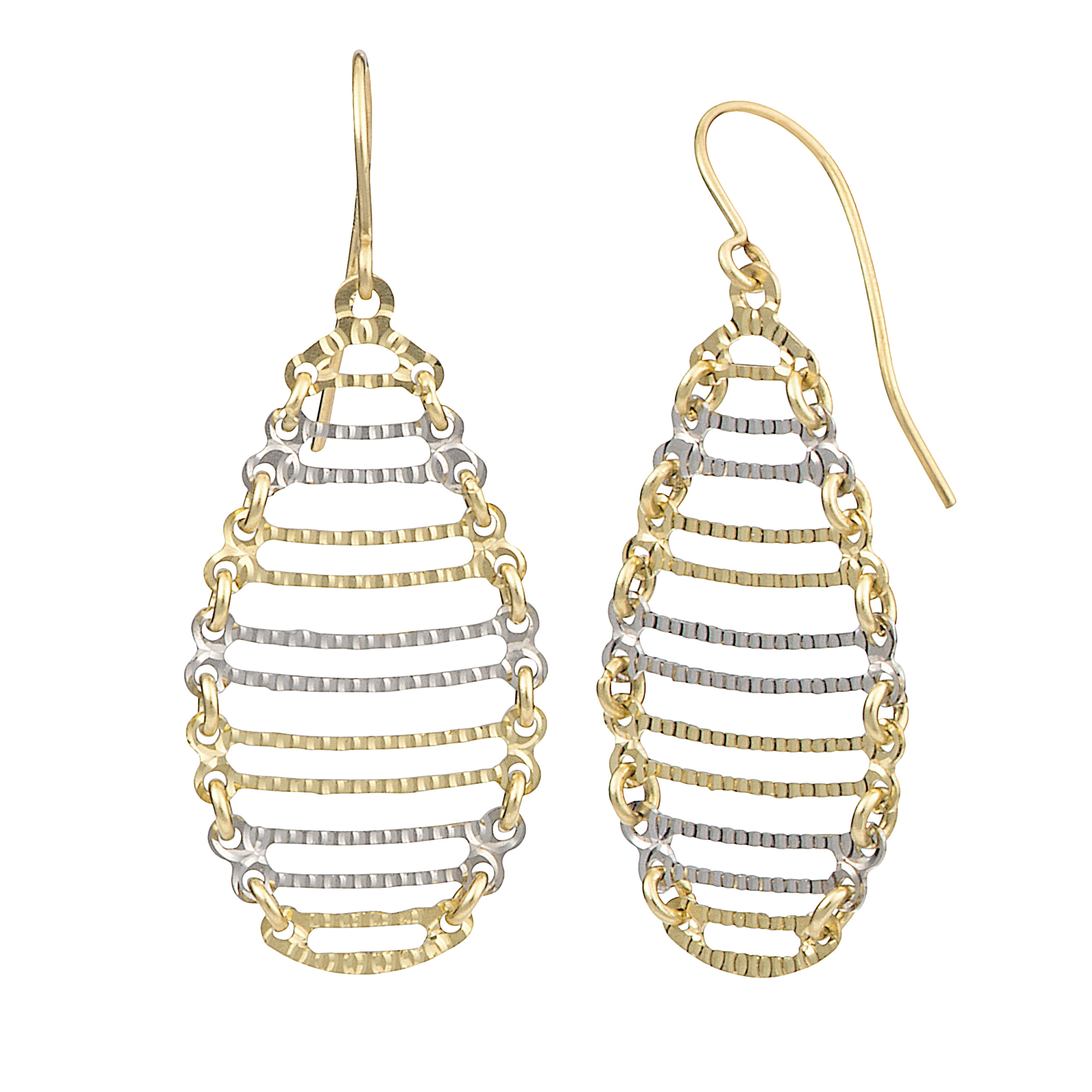 FREMADA KoolJewelry 10k Two-tone Gold Textured Oval Ladder Dangle Earrings