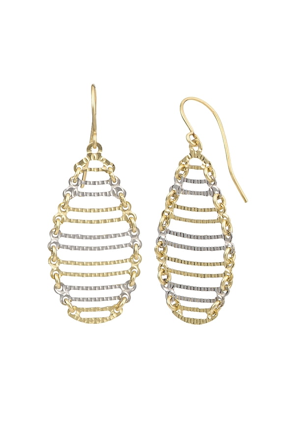 KoolJewelry 10k Two-tone Gold Textured Oval Ladder Dangle Earrings