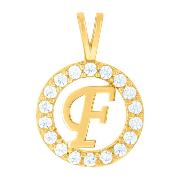 10k Two-tone Gold Unisex Cubic Zirconia Letter Name Personalized Monogram Initial F Round Charm Pendant Necklace 17.9x12