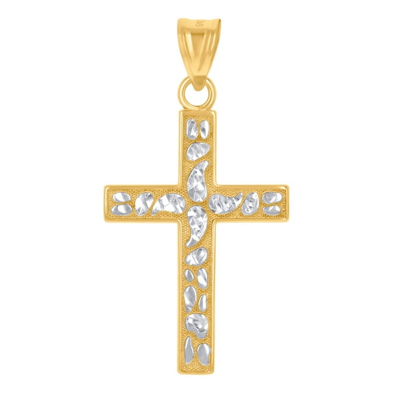 10k Two-tone Gold Unisex Cross Religious Charm Pendant Necklace 38.8x20mm Wide Pendant for Women