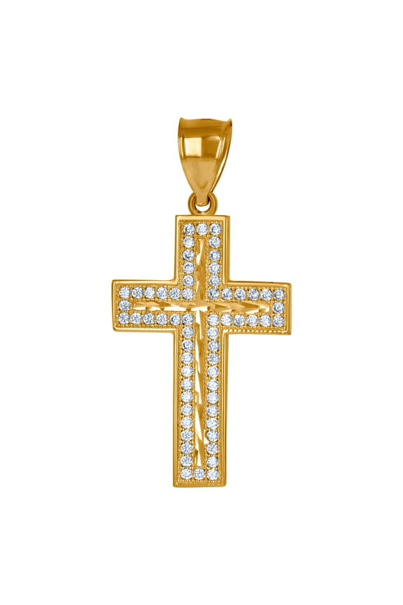 10k Two-tone Gold Unisex Cubic Zirconia CZ Cross Religious Charm Pendant Necklace 36.9x18.80mm Wid Pendant for Women