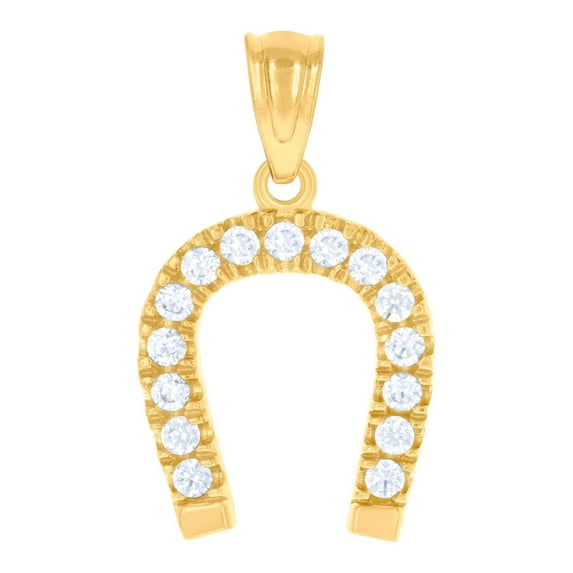 10k Two-tone Gold Unisex Cubic Zirconia CZ Horseshoe Good Luck Charm Pendant Necklace 19.5x10.70mm Pendant for Women