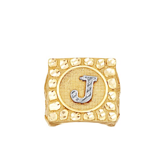 10k Two-tone Gold Unisex Letter Name Personalized Monogram Initial Alphabet J Nugget Ring 20.1x5mm Wide Ring for Women