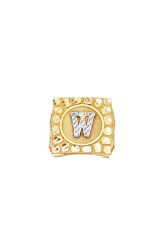 10k Two-tone Gold Unisex Letter Name Personalized Monogram Initial Alphabet W Nugget Ring 20x5mm Wide Ring for Women