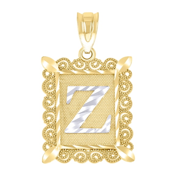 10k Two-tone Gold Unisex Letter Name Personalized Monogram Initial Alphabet Z Charm Pendant Necklace 26.5x15.3mm Wide Pe