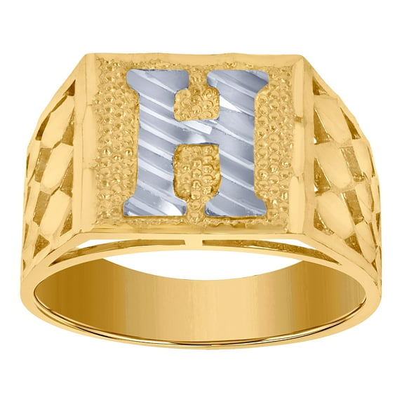10k Two-tone Gold Unisex Letter Name Personalized Monogram Initial H Band Ring 11.8x13.10mm Wide Size 8.5 Ring for Women