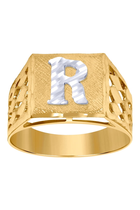 10k Two-tone Gold Unisex Letter Name Personalized Monogram Initial R Band Ring 11.6x13.20mm Wide Size 8.5 Ring for Women