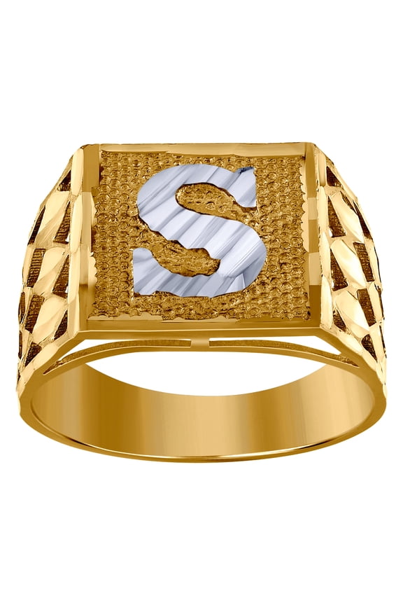 10k Two-tone Gold Unisex Letter Name Personalized Monogram Initial S Band Ring 11.7x13.10mm Wide Size 8.5 Ring for Women