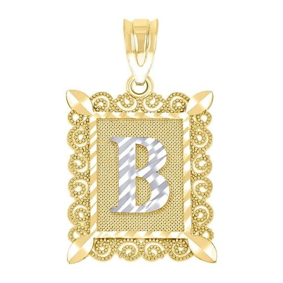 10k Two-tone Gold Unisex Sparkle-Cut Letter Name Personalized Monogram Initial B Charm Pendant Necklace 25.1x15.70mm Wid