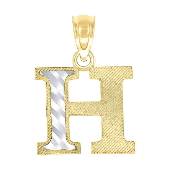 10k Two-tone Gold Unisex Sparkle-Cut Letter Name Personalized Monogram Initial H Charm Pendant Necklace 17.1x11.50mm Wid