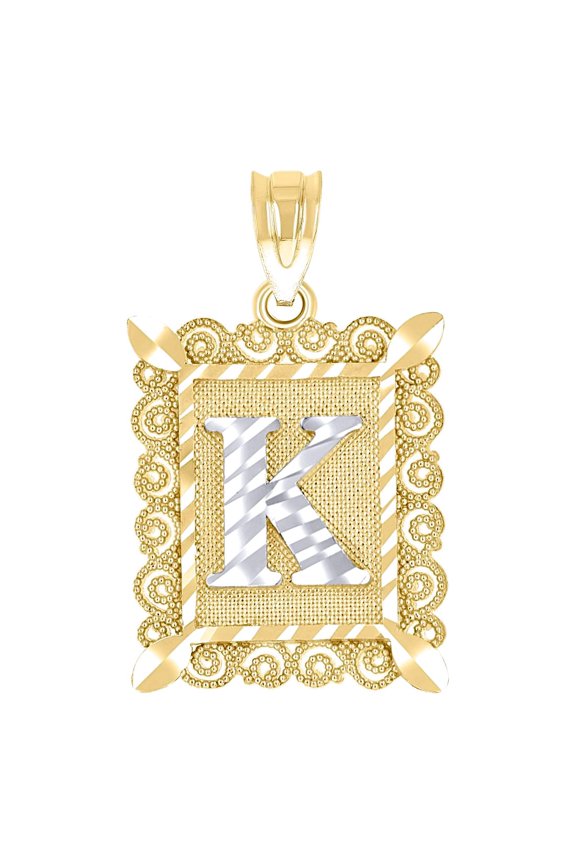10k Two-tone Gold Unisex Sparkle-Cut Letter Name Personalized Monogram Initial K Charm Pendant Necklace 20.9x12.20mm Wid