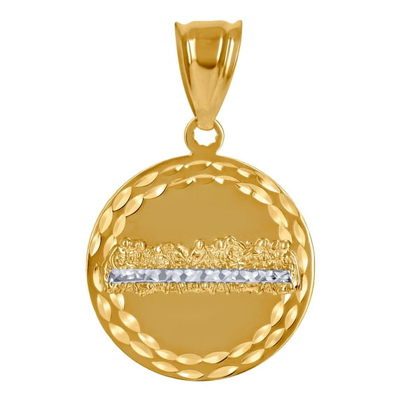 10k Two-tone Gold Unisex Sparkle-Cut Supper Last Charm Pendant Necklace 31.7x20.20mm Wide Pendant for Women