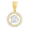 thumbnail image 1 of 10k Two-tone Gold Womens Cubic Zirconia Anos 15 Quinceanera Charm Pendant Necklace 23.1x13.4mm Wide Pendant for Women, 1 of 2