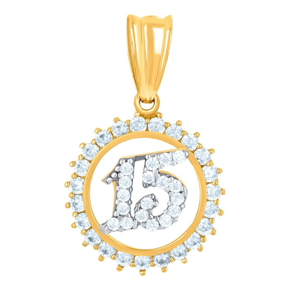 10k Two-tone Gold Womens Cubic Zirconia Anos 15 Quinceanera Charm Pendant Necklace 23.1x13.4mm Wide Pendant for Women