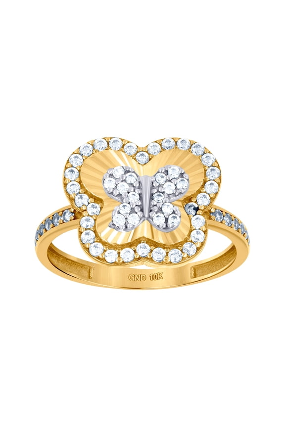 10k Two-tone Gold Womens Cubic Zirconia Butterfly Angel Wings Insect Wildlife Ring 12.4mm Long Ring for Women