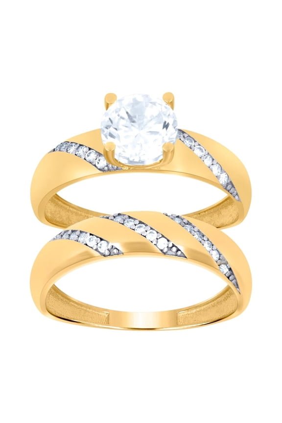 10k Two-tone Gold Womens Cubic Zirconia Duo Bridal Ring Set 6.5x6.5mm Wide Ring for Women