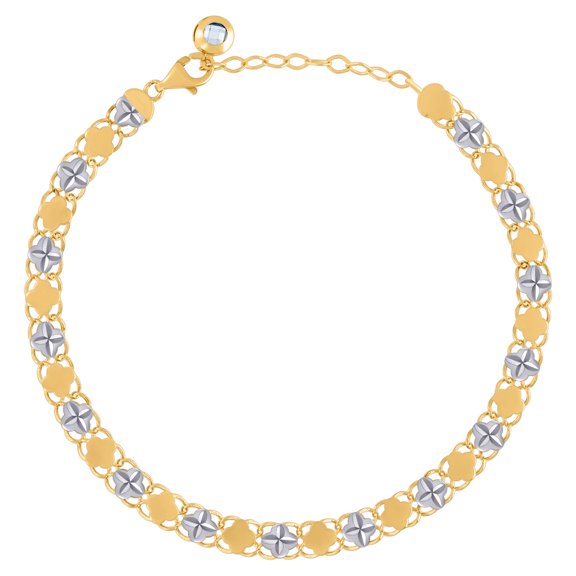 10k Two-tone Gold Womens Cubic Zirconia Flower Link Bracelet 8 Inch 5mm Wide Link Bracelet for Women