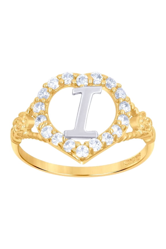 10k Two-tone Gold Womens Cubic Zirconia Polished Finish Love Heart Shape Letter I Initial Ring Statement Ring for Women