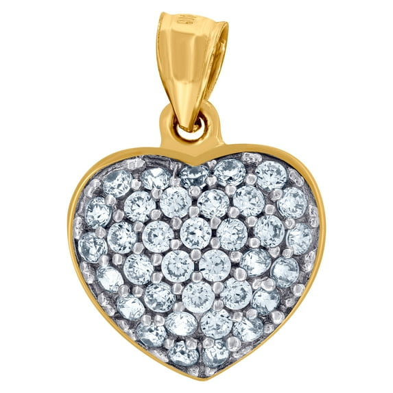 10k Two-tone Gold Womens Cubic Zirconia CZ Love Heart Charm Pendant Necklace 21.2x15.00mm Wide Pendant for Women
