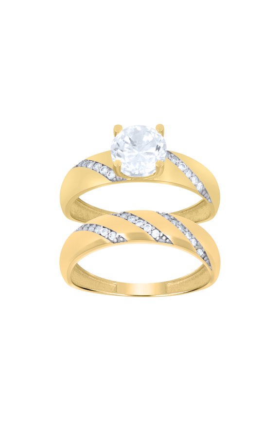 10k Two-tone Gold Womens Cubic-Zirconia Duo Bridal Ring Set