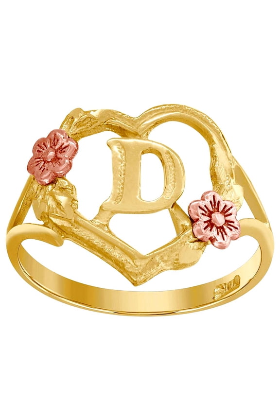 10k Two-tone Gold Womens Dc Textured Initial Letter D Love Heart Band Ring 13.5x2mm Wide Statement Ring for Women and Me