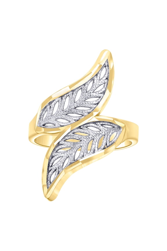 10k Two-tone Gold Womens Fashion Leaf Ring 28x3.4mm Wide Ring for Women - 2.1 Grams
