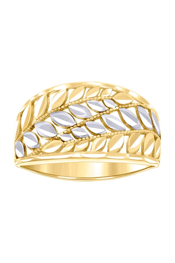 10k Two-tone Gold Womens Leaf Pattern Fashion Ring 11.3x2.7mm Wide Ring for Women - 2.4 Grams