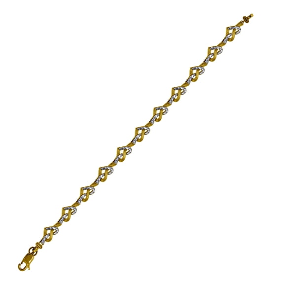 10k Two-tone Gold Womens Love Heart Link Bracelet 7 Inch Link Bracelet for Women - 5.0 Grams