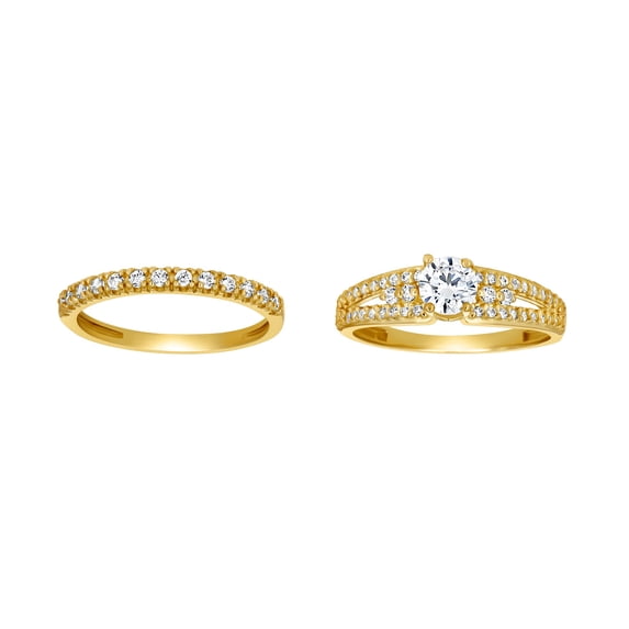 10k Two-tone Gold Womens Round Cubic Zirconia Bridal Ring Set 5x3.3mm Wide Ring for Women