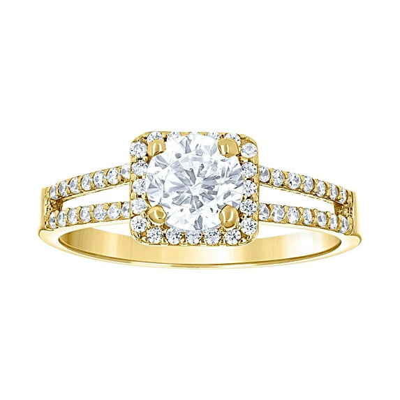 10k Two-tone Gold Womens Round Cubic Zirconia Square Halo Engagement Ring Engagement Ring for Women