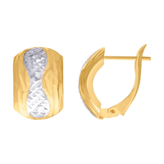 10k Two-tone Gold Womens Sparkle-Cut Fashion Latch Back Earrings 14.7x10.1mm Wide Stud Earring for Women