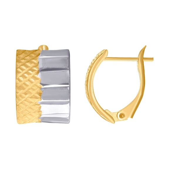 10k Two-tone Gold Womens Sparkle-Cut Fashion Latch Back Earrings 15.2x11.4mm Wide Stud Earring for Women