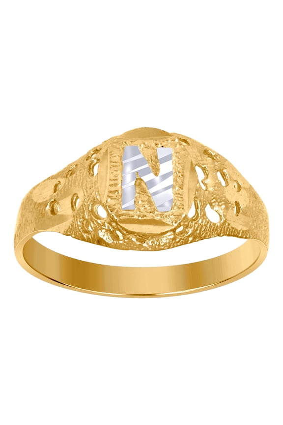 10k Two-tone Gold Letter Name Personalized Monogram Initial N Band Ring 7.5x2.20mm Wide Size 5 Ring