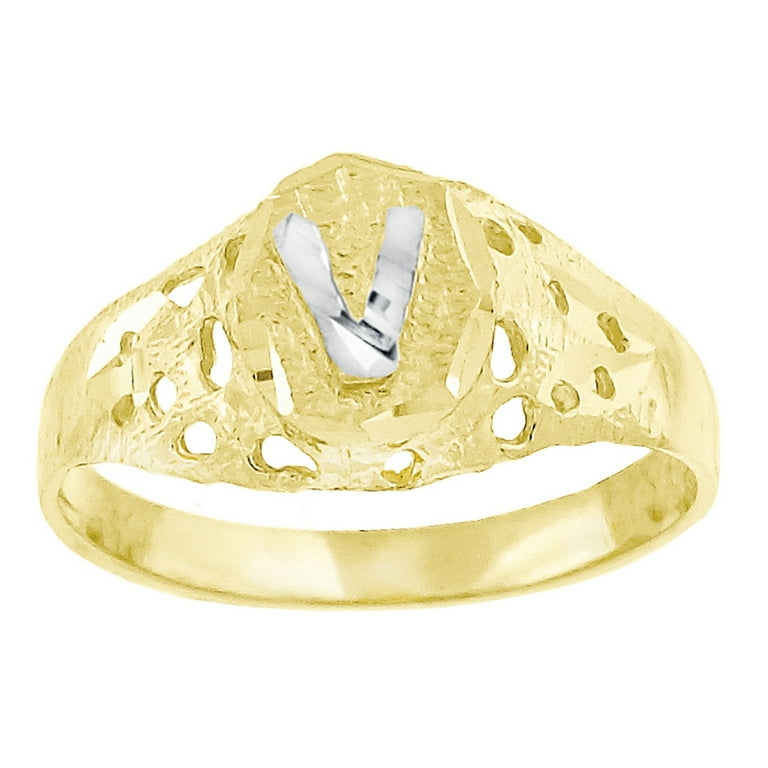 10k Two tone Gold baby for boys or girlsLetter Name Personalized Monogram Initial V Band Ring Measures 7.5x2.20mm Wide S
