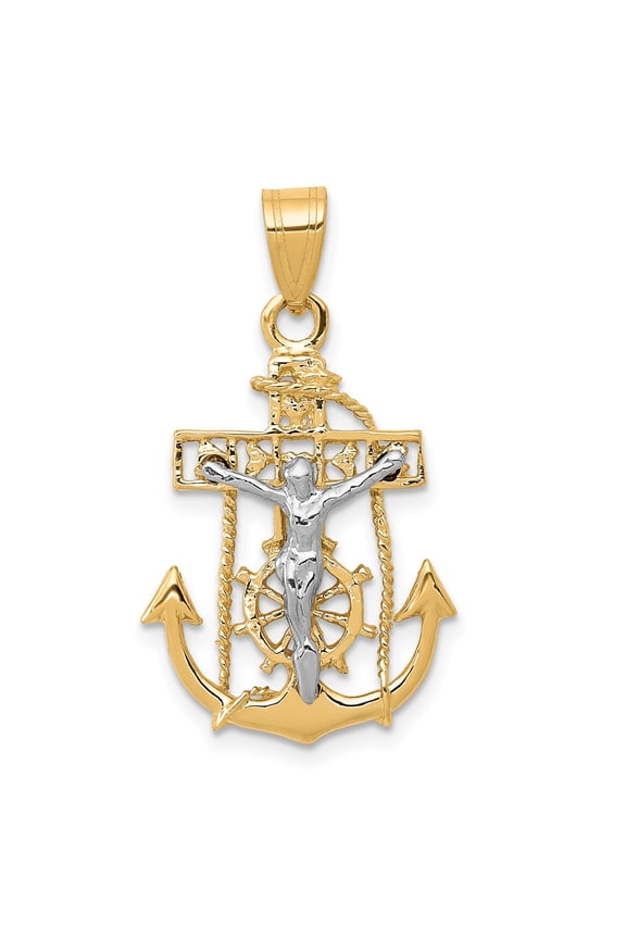 10k Two-tone Mariners Cross Pendant