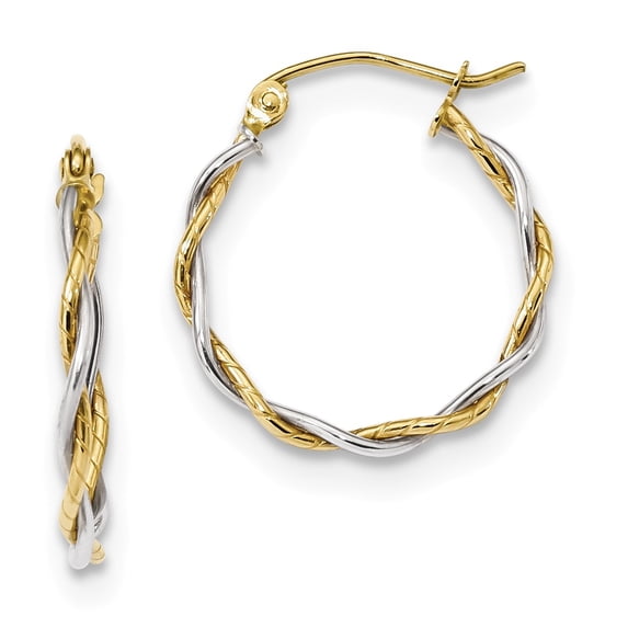10k Two-tone Polished 1.8mm Twisted Hoop Earrings in 10k Yellow and White Gold