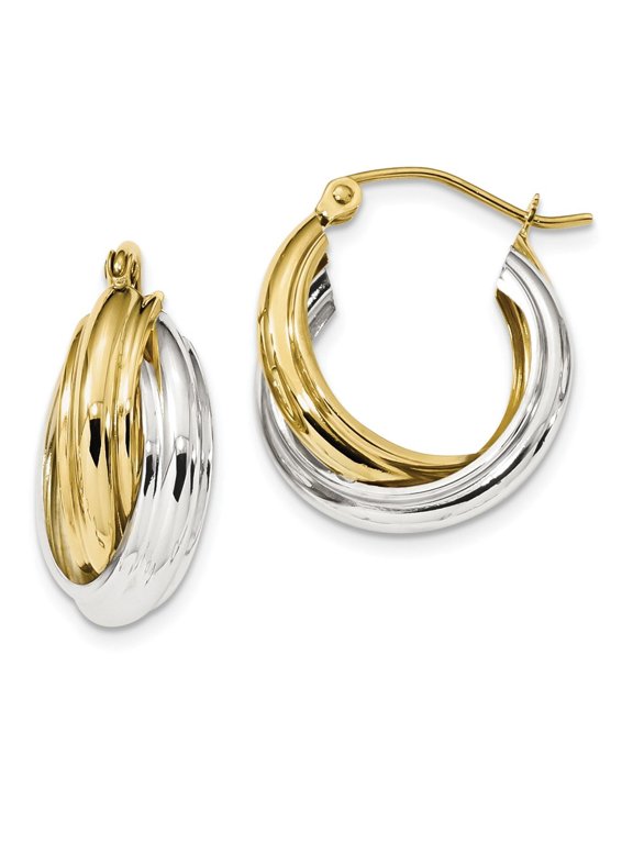 10k Two-tone Polished Double Hoop Earrings - 2.0 Grams - Measures 20.81x16.92mm Wide 8mm Thick