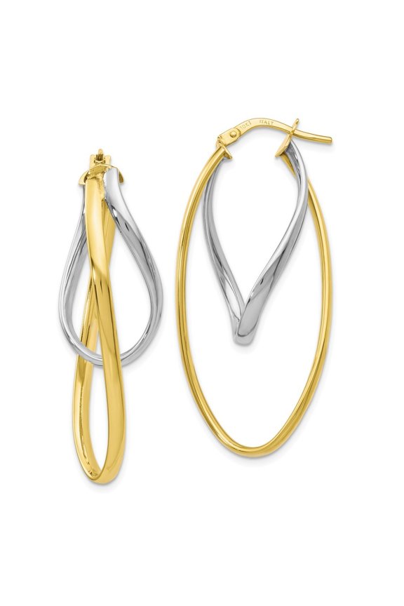 10k Two-tone Polished Hoop Earrings - 2.0 Grams - Measures 17x16mm Wide 2mm Thick