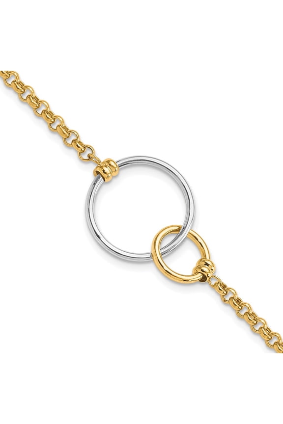 10k Two-tone Polished interlocking Circles Link Bracelet