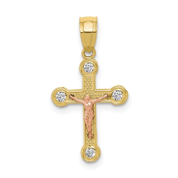 10k Two-tone Small Cubic Zirconia Crucifix Pendant