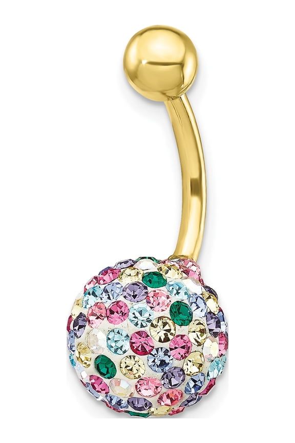 10k W/Multi-Color Crystal Ball Belly Dangle (23x11) 10k Yellow Gold