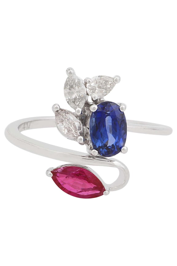 10k White Gold 0.32 Ct. Diamond Ruby, Sapphire Ring