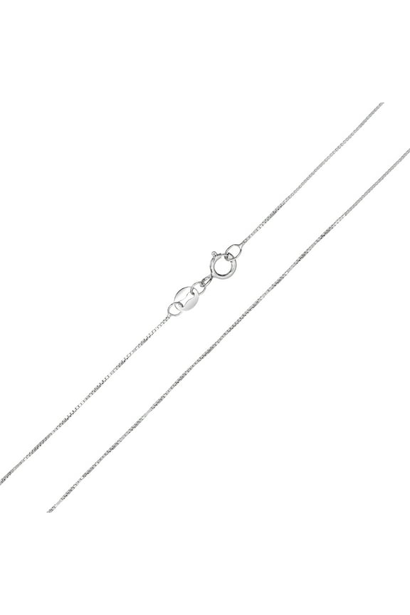 10k White Gold 0.6mm Classic Box Chain with Spring Ring Clasp - 18 Inch