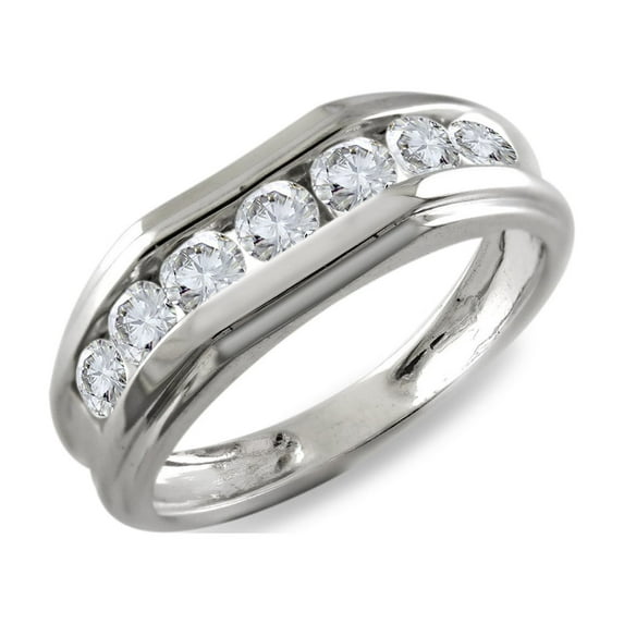 10k White Gold 1.00 Carat (ctw) Round Cut Natural White Diamond 7-Stone Mens Anniversary Wedding Band Ring Men's Jewelry (Diamond Color: H-I, Clarity: I2) Ring Size-13.5