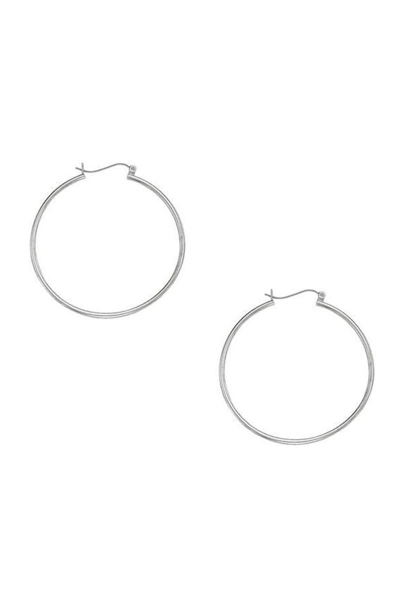 10k White Gold 1.0x40mm Light Tube Hoop With Hinged Clasp Earrings - 1.5 Grams