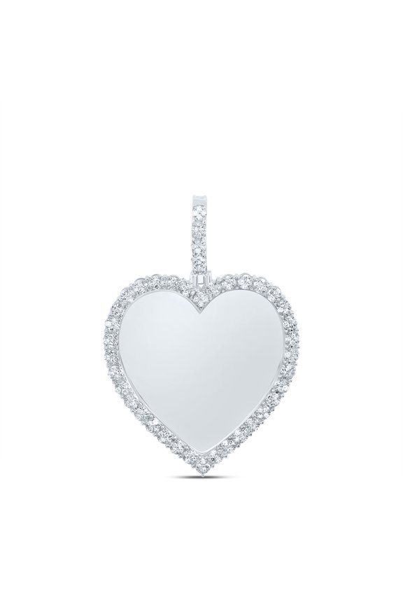 10k White Gold 1/2 CTW Natural Diamond Fanuk Memory Heart Mens Charm 3.55 Grams