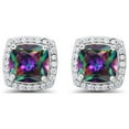 thumbnail image 1 of 10k White Gold 1/2 Ct Created Mystic Topaz Halo Princess Cut Plated Stud Earrings by Paris Jewelry, 1 of 2
