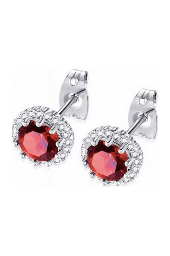 10k White Gold 1/2 Ct Created Halo Round Garnet Stud Earrings Plated