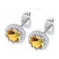 thumbnail image 1 of 18k White Gold Round Cut Lab Grown Yellow Citrine 1 ct. t.w. Stud Earrings for Women Plated by Paris Jewelry, 1 of 4